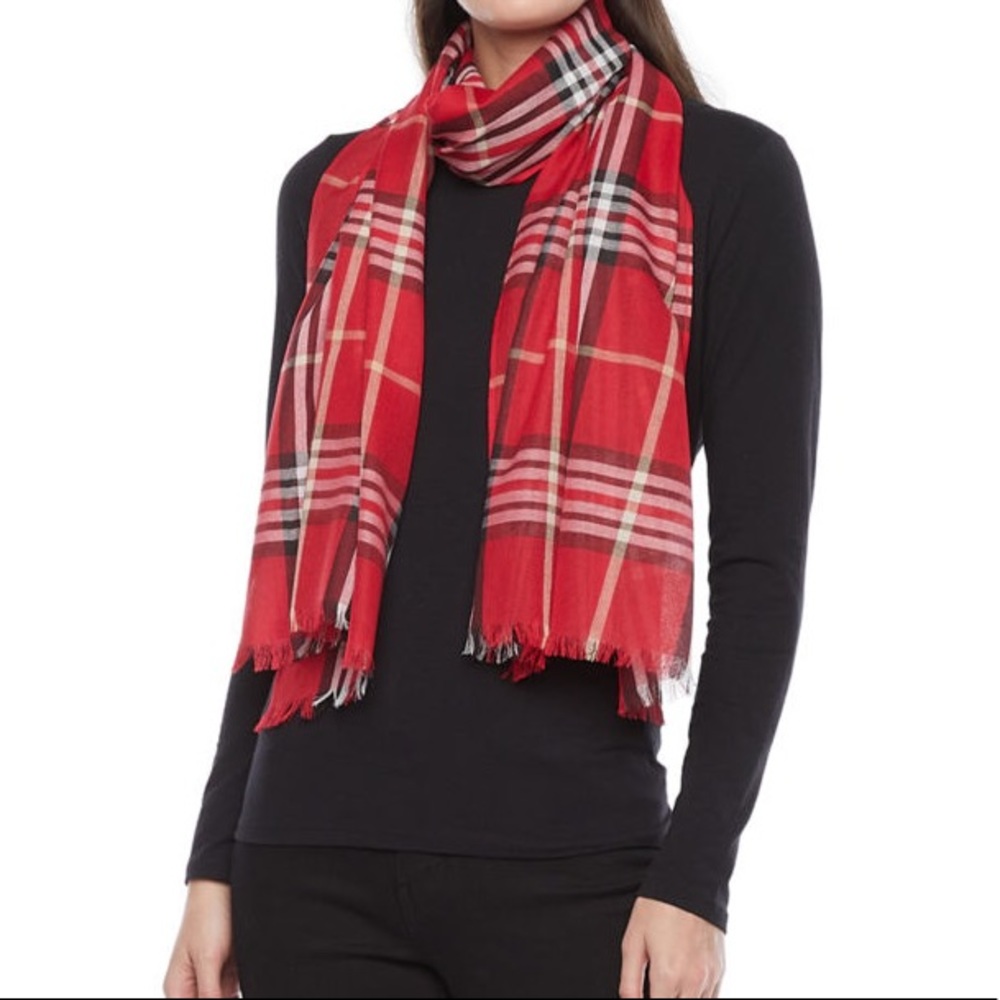 Lightweight Red Plaid Scarf.